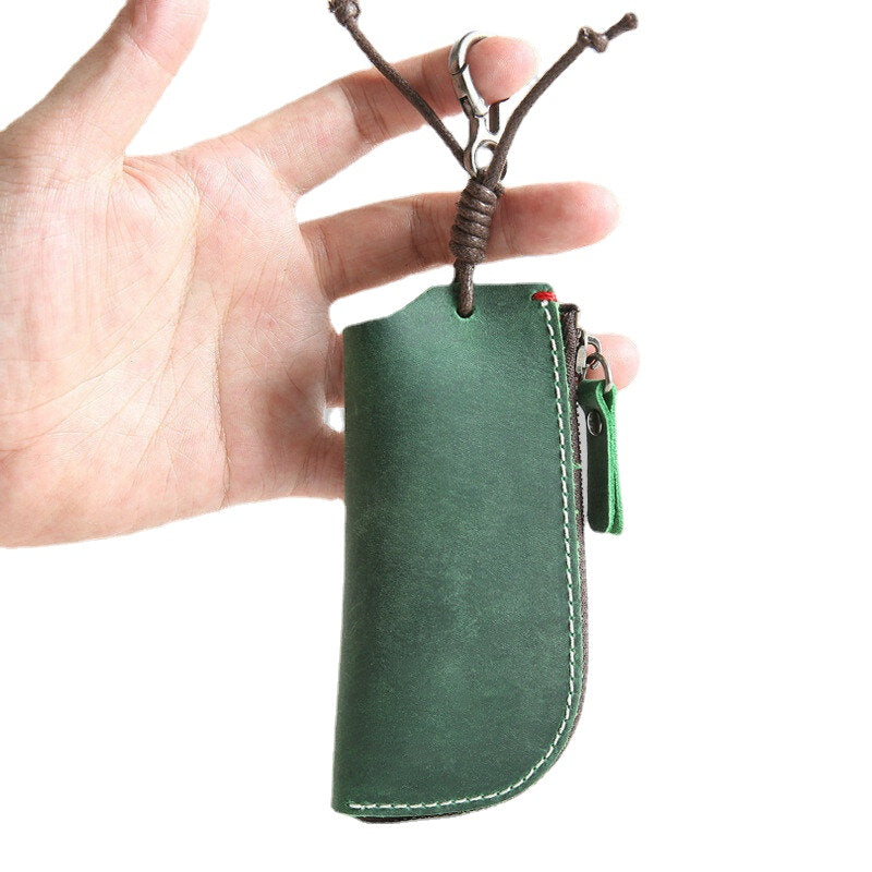 Men Genuine Leather Cowhide Mini Easy Carry Hanging Car Key Bag Keychain Wallet