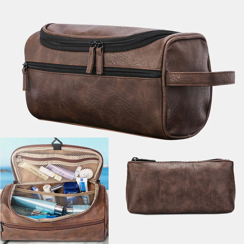 Men PU Leather Large Capacity Multifunction Waterproof Travel Cosmetic Bag Storage Bag Handbags