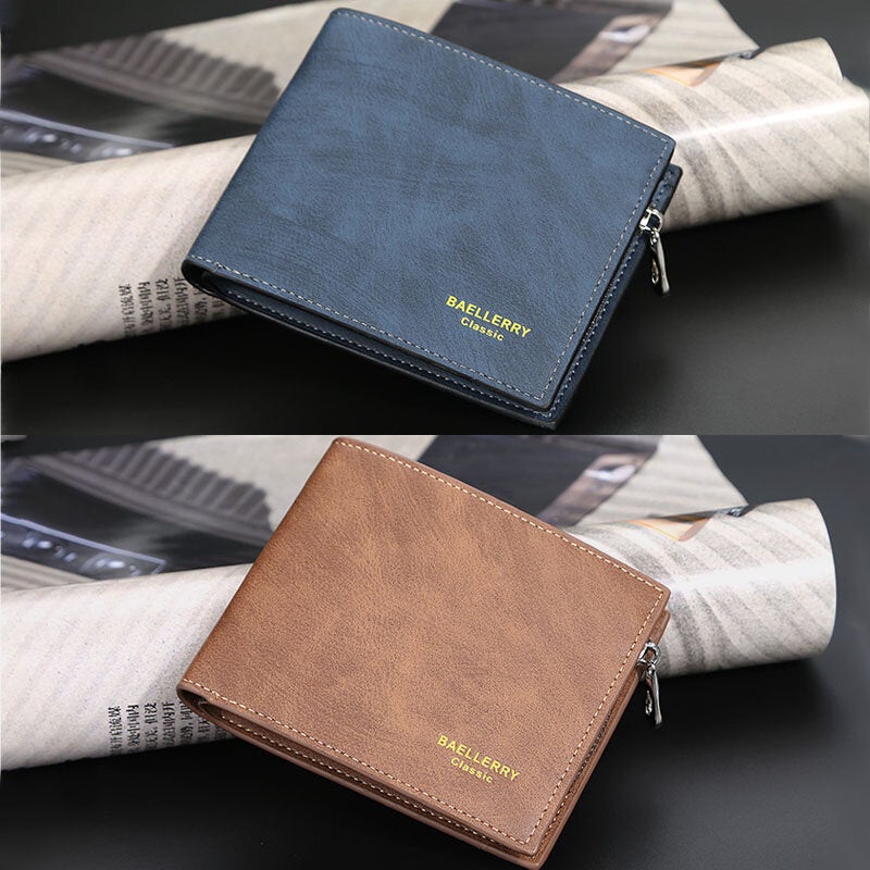 Men PU Leather Multi-card Slot Casual Zipper Money Clip Card Holder Wallet