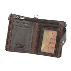 Men Genuine Leather Multi-slot Retro Business Fashion Leather Card Holder Wallet With Chain