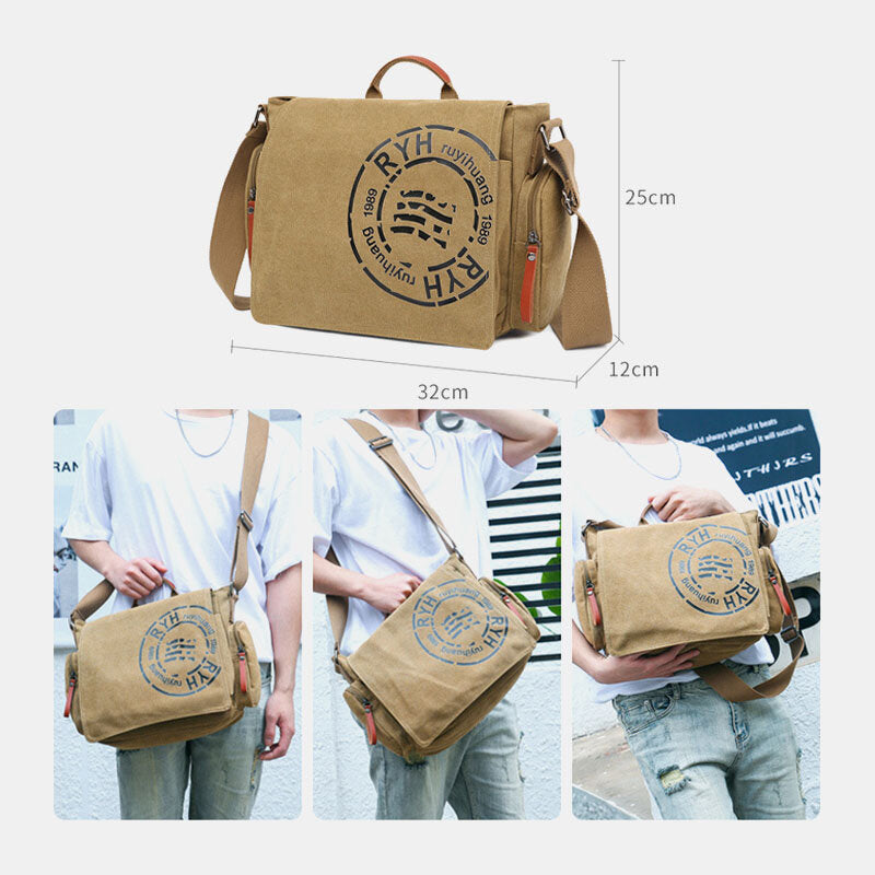 Men Canvas Multi-compartment Multi-Pocket Casual Shoulder Bag Messenger Bag Crossbody Bags Handbag