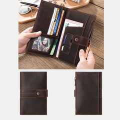 Men Genuine Leather Multi-card Slots Money Clip SIM Card Multi-function Passport Book Wallet Purse