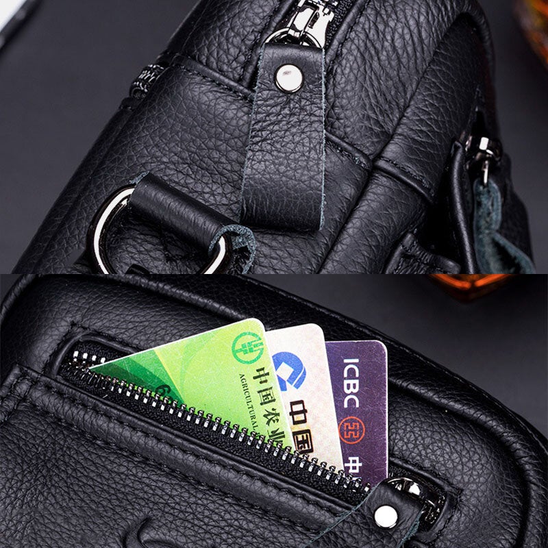 Men Genuine Leather Waterproof Multifunction Multi-Layers Crossbody Bag