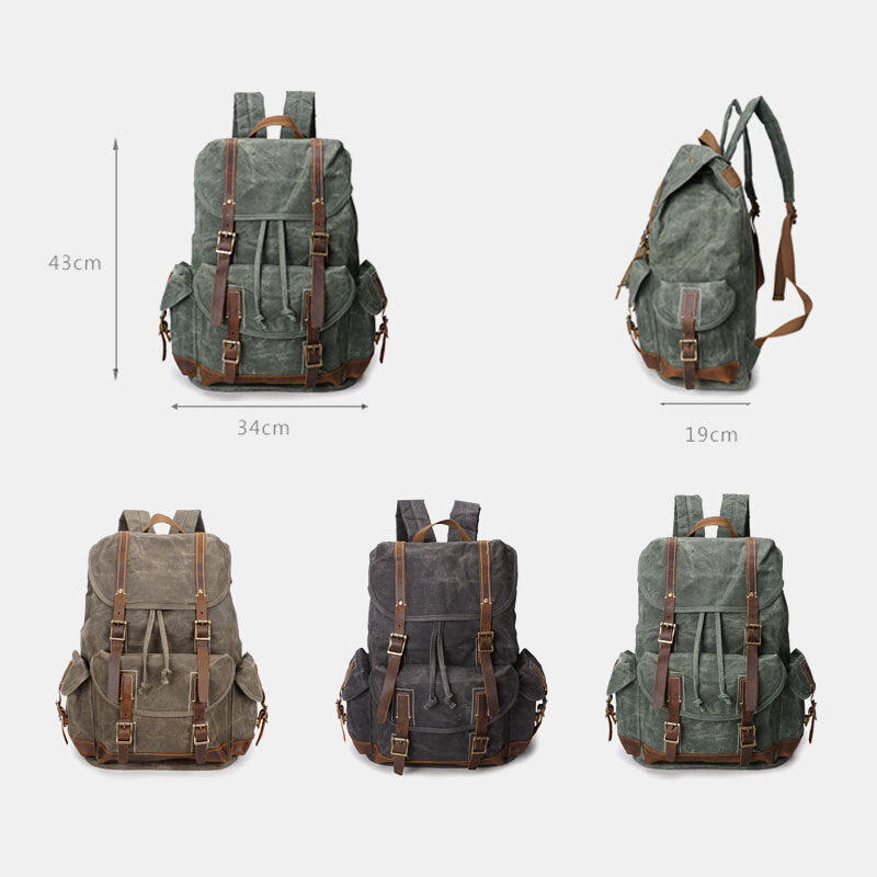 Men Vintage Canvas Leather Backpack Waterproof Travel Bag