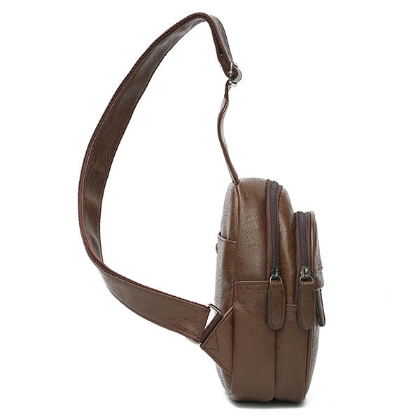 Men PU Leather Waterproof Casual Crossbody Bag Chest Bag Cycling Outdoor Sports Shoulder Bag