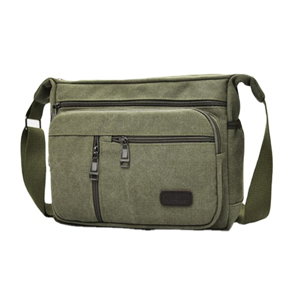 Men Canvas Multi-layers Large Capacity Casual Solid Color Crossbody Bag Shoulder Bag