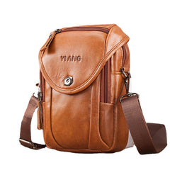 Men Genuine Leather Crossbody Bag Shoulder Bag Phone Bag Waist Belt Bag For Outdoor