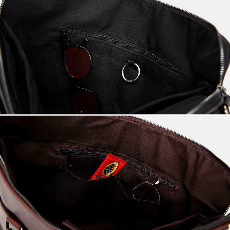 Men Vintage Faux Leather Multi-Carry Large Capacity Solid Color Briefcase Handbags Business Crossbody Bag