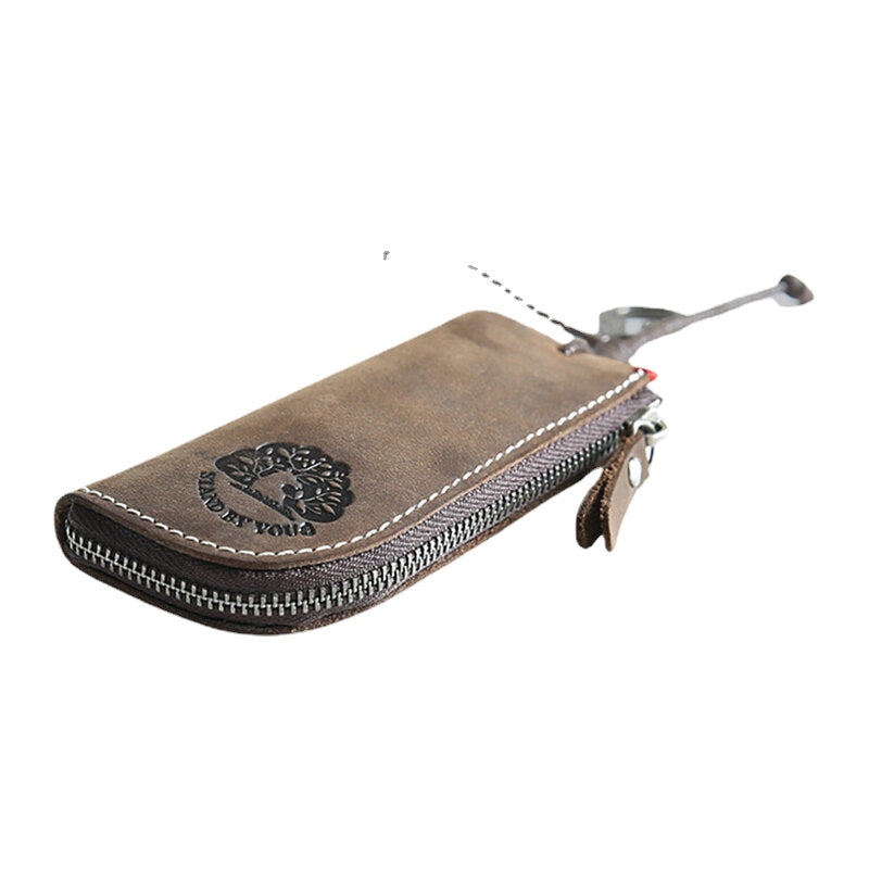 Men Genuine Leather Cowhide Mini Easy Carry Hanging Car Key Bag Keychain Wallet