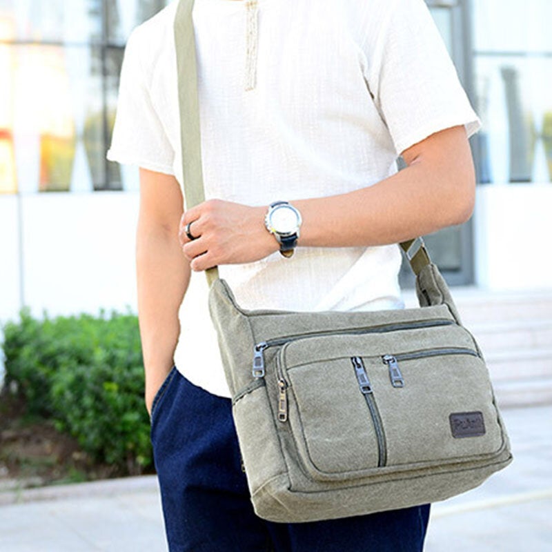 Men Canvas Large Capacity Simple Shoulder Bag Crossbody Bag For Travel