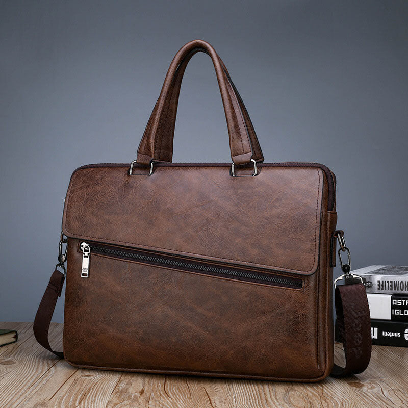 Men PU Leather Multifunction Anti-Theft Vintage Business Messenger Bag Crossbody Bag Handbag Shoulder Bag