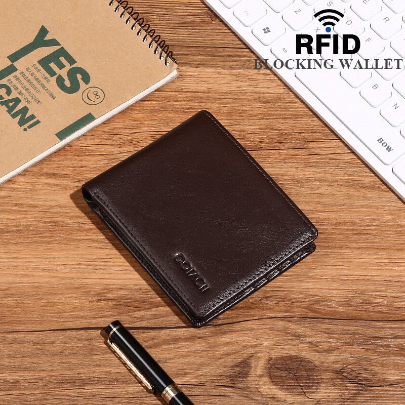 Men Genuine Leather Multi-card Slot Card Holder Bifold RFID Blocking Money Clip Driver's License Wallet