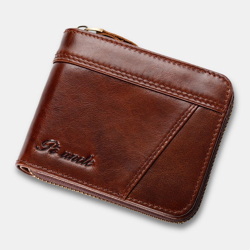 Men Genuine Leather Multifunction Anti-theft Swipe Card Coin Purse RFID Blocking Bifold Zipper Hasp Wallets Multi-card Slot Holder