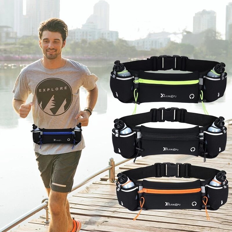 Unisex Sports Fanny Pack Double Pocket Running Sports Water Bottle Belt Bag Phone Waist Bag