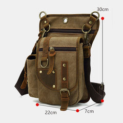 Men Genuine Leather And Canvas Cycling Outdoor Sport Leg Bag Waist Crossbody