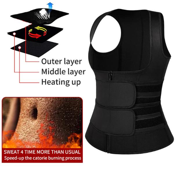 Zipper Double Belts Waist Corset Weight Loss Slimming Sweat Vest Workout Body Tank Top