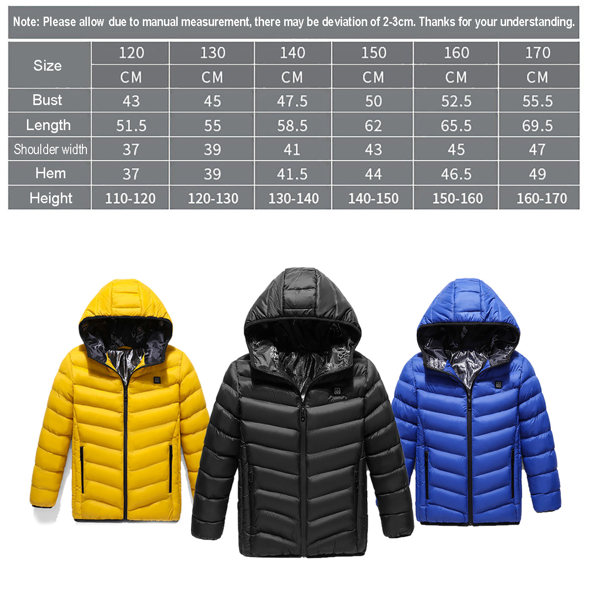 Children's USB Heated Hooded Winter Jacket - Fast 3s Heating, Warm & Electric