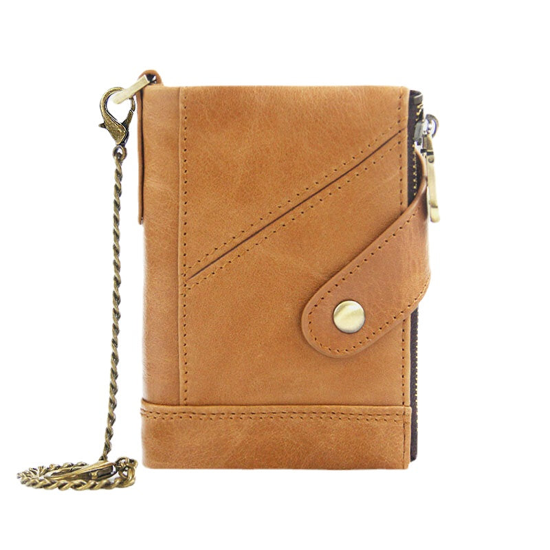 Men Genuine Leather Multi-slot Retro Business Fashion Leather Card Holder Wallet With Chain