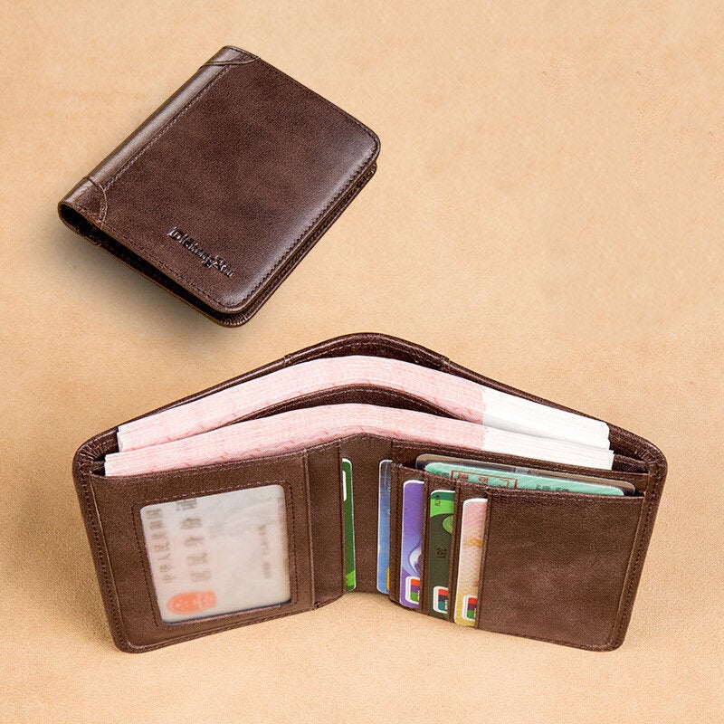 Men RFID Blocking Secure Wallet Fashion Vintage Purses Genuine Leather Tri-fold Short