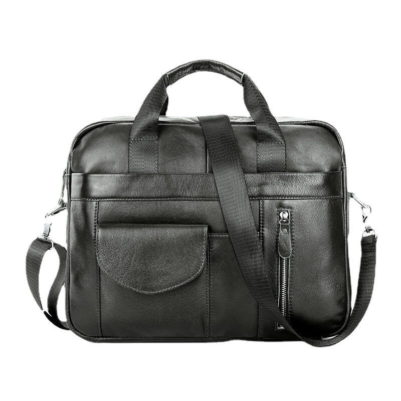 Men Genuine Leather Multi-pocket Vintage 14 Inch Laptop Bag Briefcases Crossbody Bag Shoulder Bag Handbag