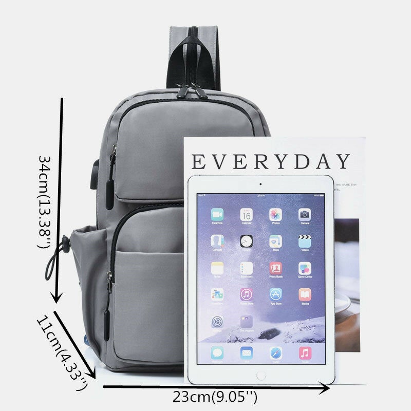 Men USB Charging Multi-carry Multi-Layers Waterproof Crossbody Bag Chest Sling Backpack