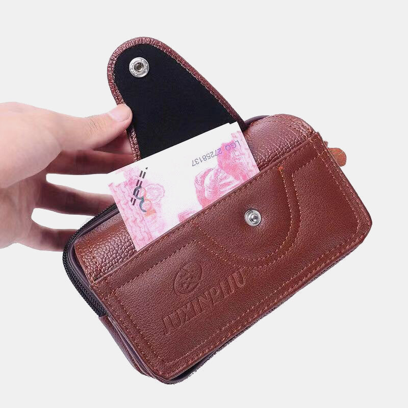 Men PU Leather Three-Layers Multifunction Waterproof Vintage Business 5.8 Inch Phone Bag Waist Bag