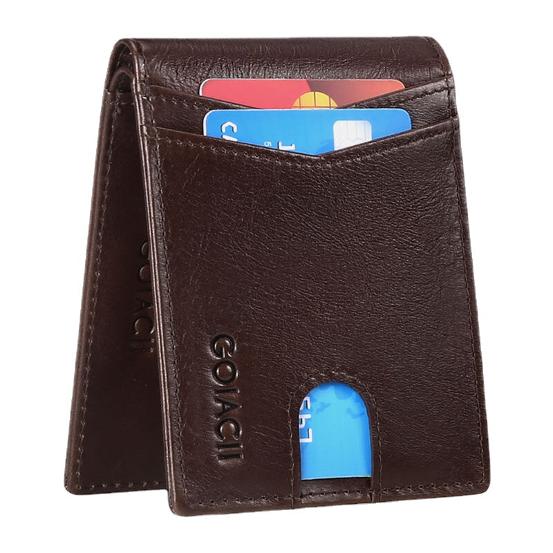 Men Short Oil Wax First Layer Cowhide Wallet RFID Blocking Multi-card Slot Card Holder Coin Purse