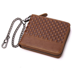 Men Genuine Leather Chain RFID Blocking Anti-theft Zipper Multi-slot Card Holder Wallet