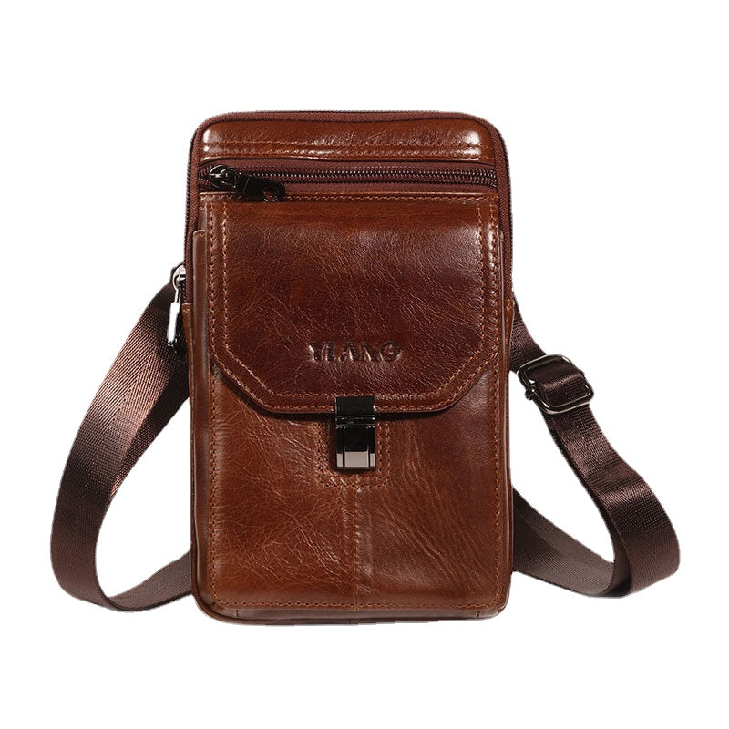 Men Genuine Leather 6.5 Inch Phone Bag Holder Belt Bag Waist Bag Crossbody Bag Shoulder Bag