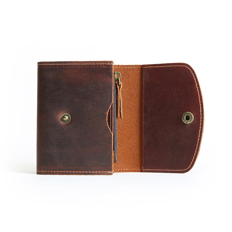 Men Retro Handmade Genuine Leather Multifunctional Short Wallet Card Holder Coin Holder