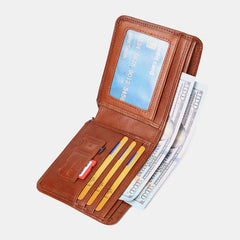 Men Bifold Short First Layer Cowhide Wallet Multi-card Slot Card Case Money Clip Coin Purse