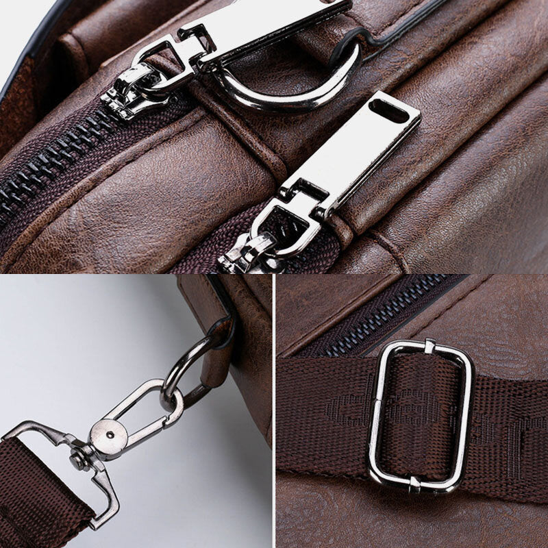 Men PU Leather Multifunction Anti-Theft Vintage Business Messenger Bag Crossbody Bag Handbag Shoulder Bag