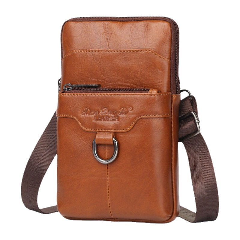 Men Genuine Leather Cowhide Vintage Business 6.5 Inch Phone Bag Crossbody Bag Waist Bag Sling Bag