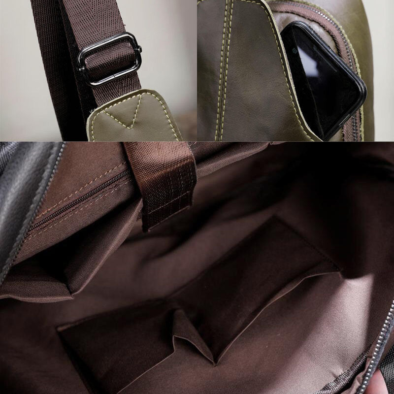 Men Genuine Leather Anti-theft Retro Casual Business Crossbody Bag Chest Bag Sling Bag