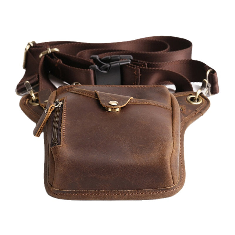 Men Retro Genuine Leather Multi-pocket Waist Bag Outdoor Sport 6.5 Inch Phone Bag Zipper Crossbody Bags Shoulder Bag