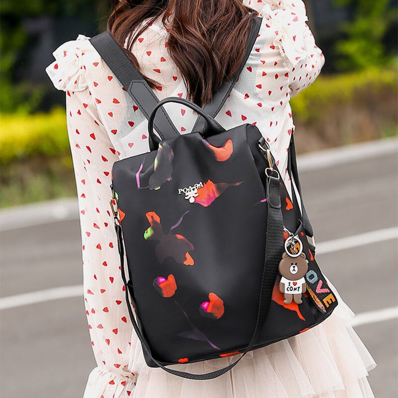 Women Printed Nylon Anti-theft Backpack Shoulder Bag