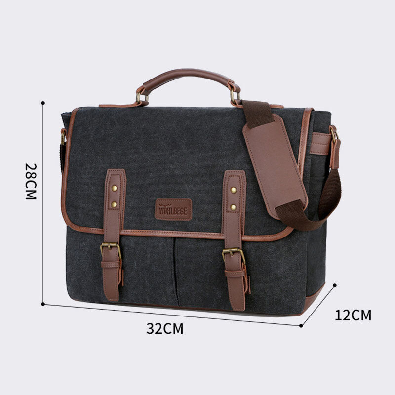 Men Canvas Multi-Pocket Wear-Resistant Vintage Business Messenger Bag Laptop Bag Crossbody Bag Handbag