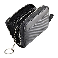 Unisex Microfiber Carbon Fiber Patchwork Coin Purse Card Case Wallet With Keychain