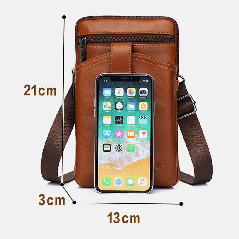 Men Genuine Leather Cowhide Vintage Business 6.5 Inch Phone Bag Crossbody Bag Waist Bag Sling Bag