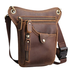 Men Retro Genuine Leather Multi-pocket Waist Bag Outdoor Sport 6.5 Inch Phone Bag Zipper Crossbody Bags Shoulder Bag