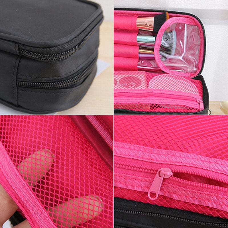 Women Waterproof Double Zipper Two Layers Large Capacity Storage Clutch Cosmetic Bag