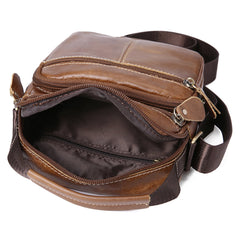 Men Genuine Leather Vintage Large Capactity Crossbody Bag Hard Wearing Fashion Zipper Design Shoulder Bag