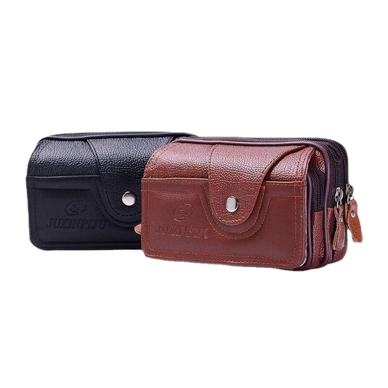 Men PU Leather Three-Layers Multifunction Waterproof Vintage Business 5.8 Inch Phone Bag Waist Bag