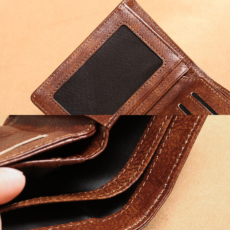 Men Genuine Leather RFID Anti-theft Multifunction Large Capacity Foldable Card Holder Wallet