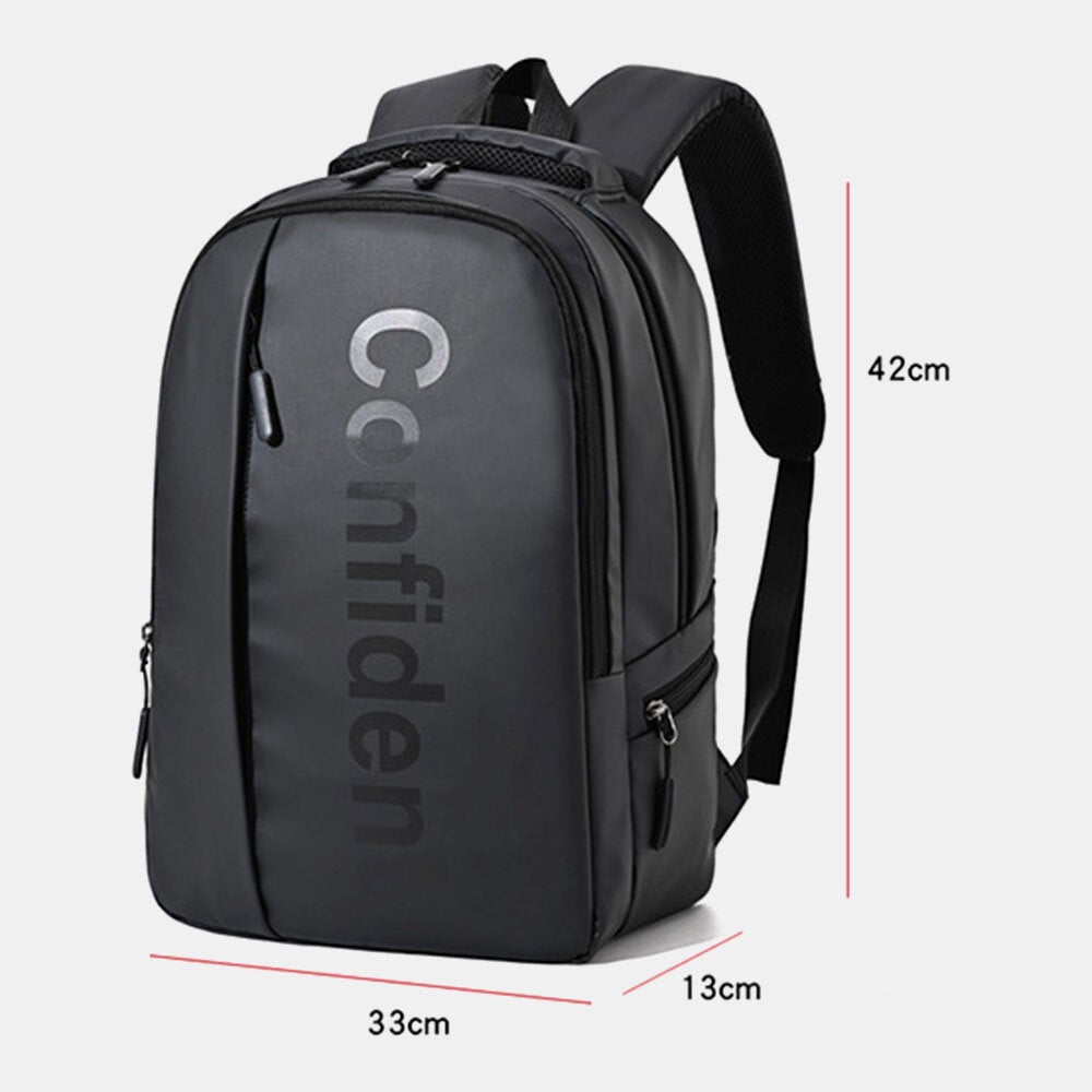 Men Lightweight Front Letter Printed Waterproof Backpack Multi-pocket 15.6 Inch Laptop Bag Student Shoulder