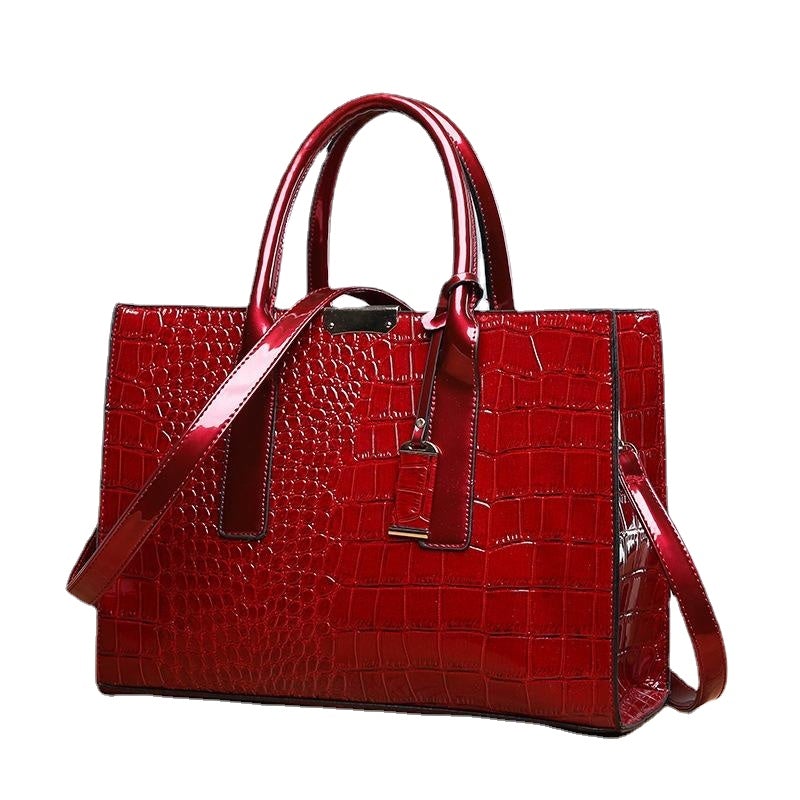 Women Fashion Crocodile Pattern Vintage Tote Large Capacity Big Shoulder Bag Handbag