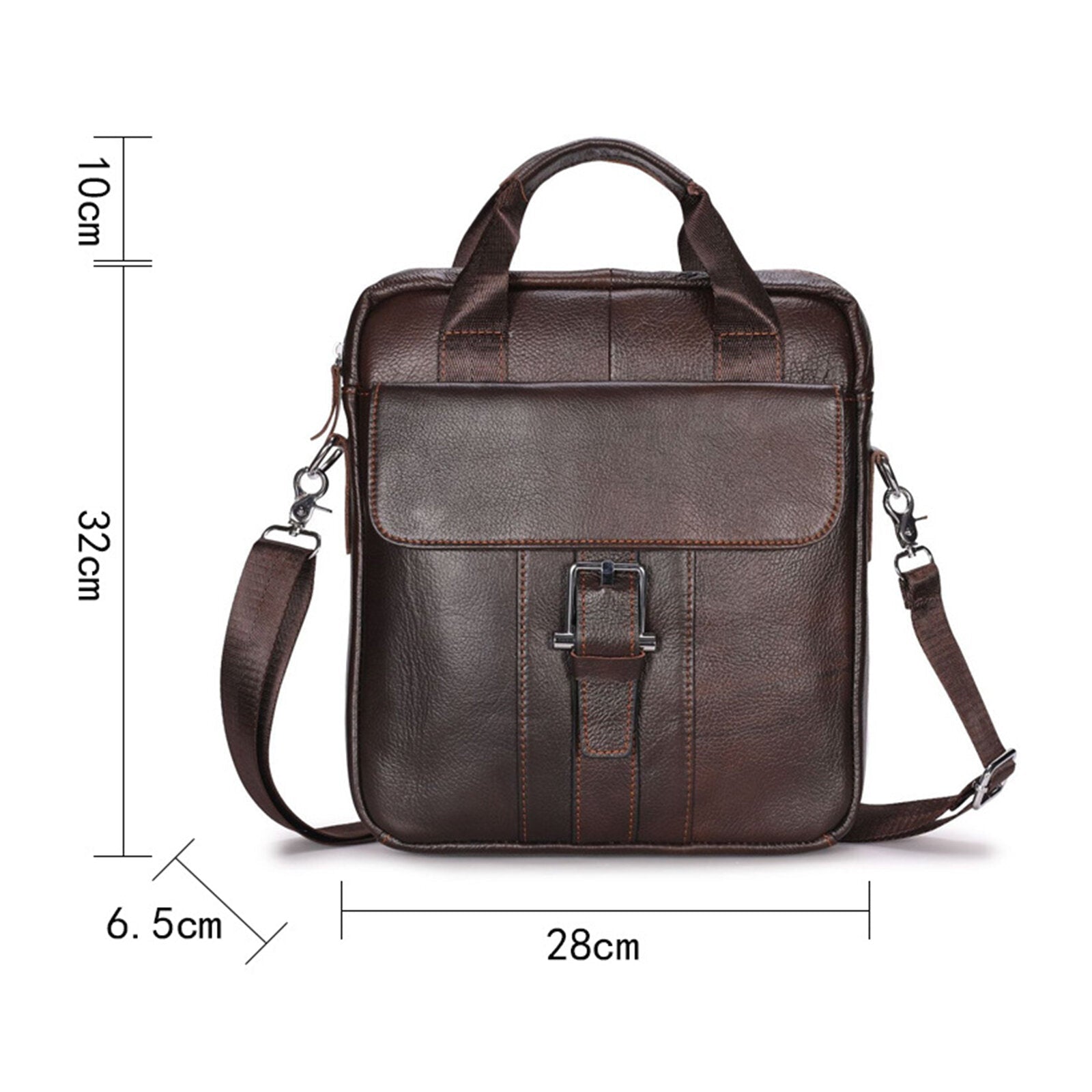 Men Genuine Leather Large Capacity Crossbody Bag Vintage Business Solid Briefcase Shoulder Bag Messenger Bag