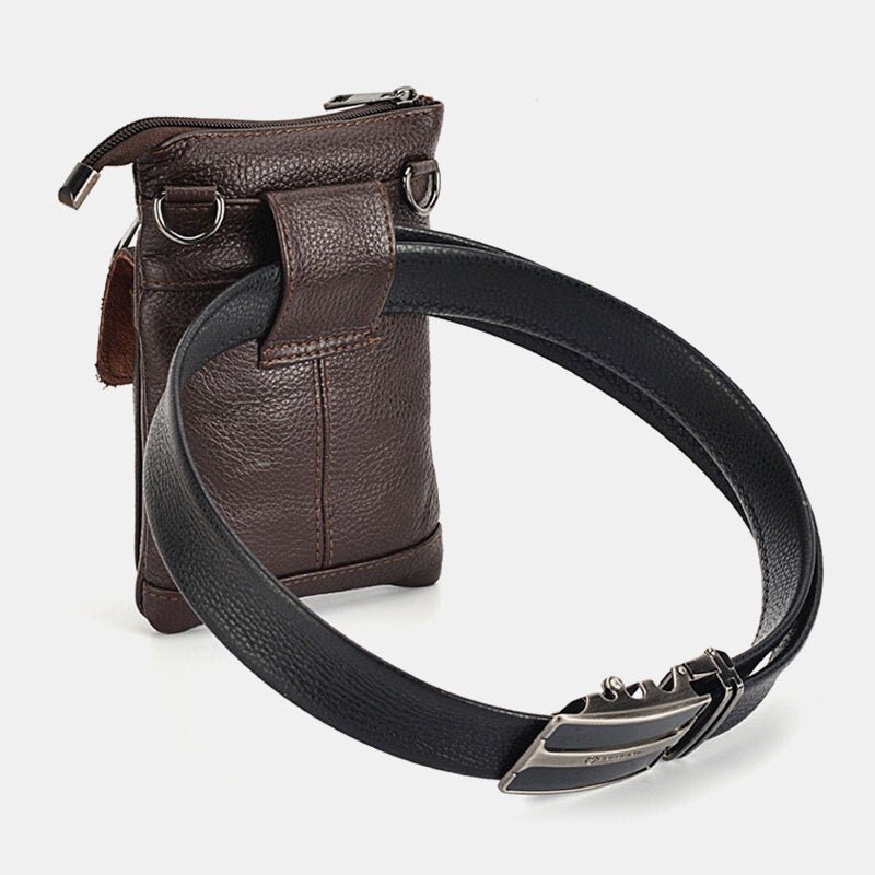 Men Large Capacity Soft Leather Waist Bag Detachable Shoulder Strap Wear-resistant Belt Bag Crossbody Bags Shoulder Bag