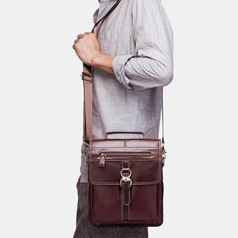 Men Genuine Leather Cowhide Retro Multi-pockets Multi-Layers Crossbody Bag