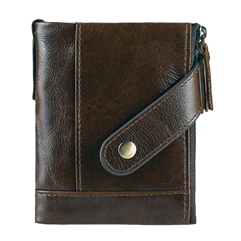 Men Genuine Leather RFID Anti-magnetic Wallet Purse Bifold Double Zipper Coin Purse Card Case